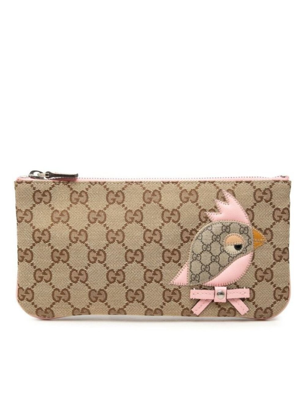 Gucci GG Canvas Zoo Parrot Pouch Beige Pink